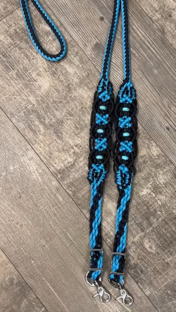 8' Fancy braided beaded black and turquoise