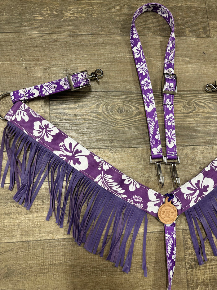 purple Aloha fringe tack set breast collar nylon horse size