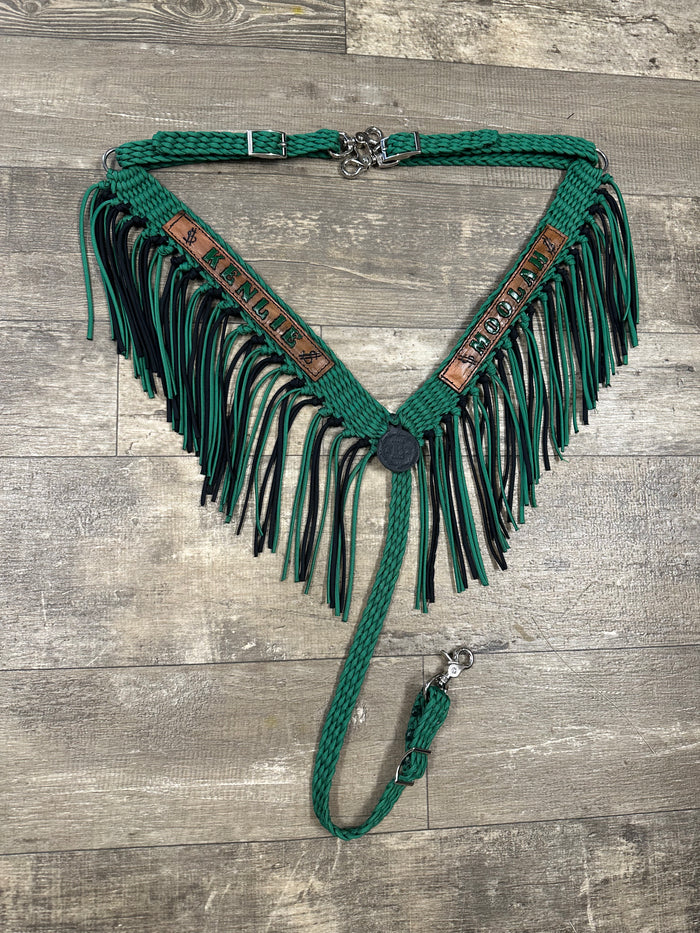 Personalized leather and paracord fringe breast collar horse tack