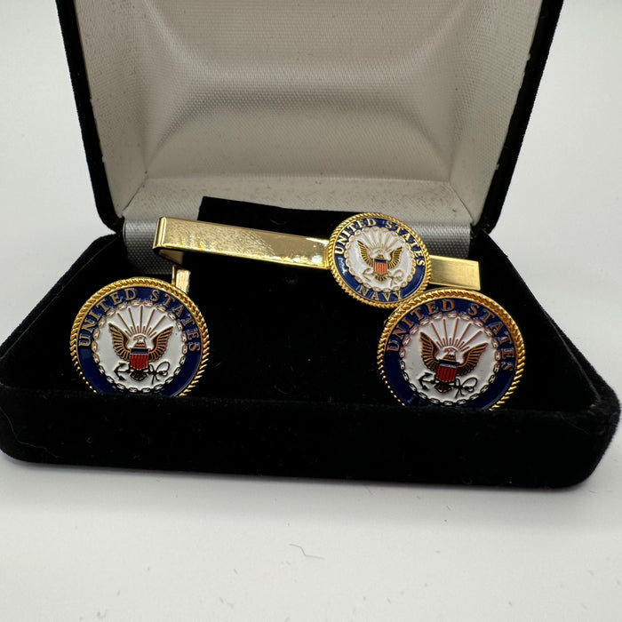 Battleship New Jersey BB-62 Navy Tie Bar and Cufflink Set