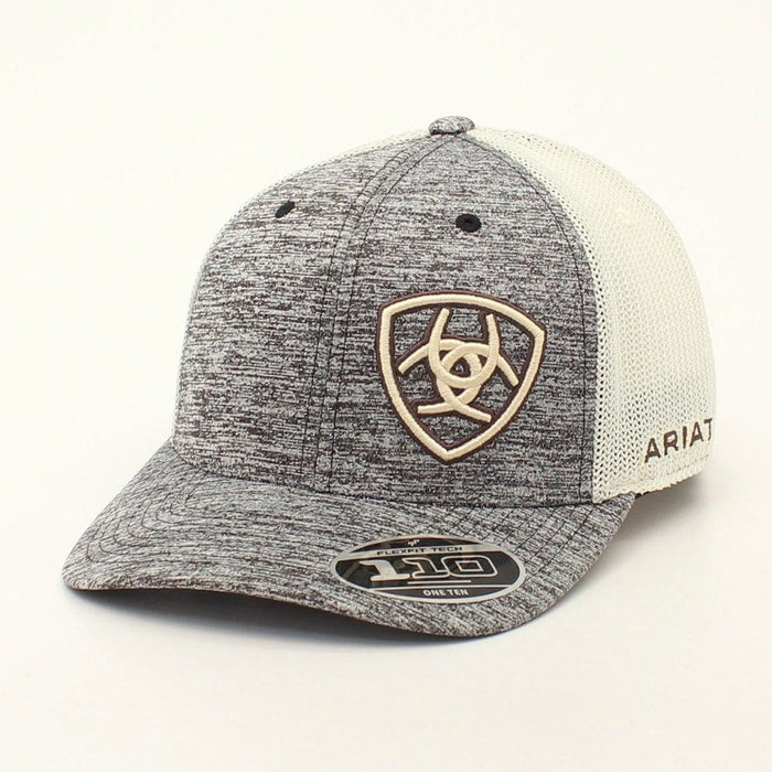 Ariat Men's Off Center Shield Logo Trucker Cap in Heather Gray/Cream