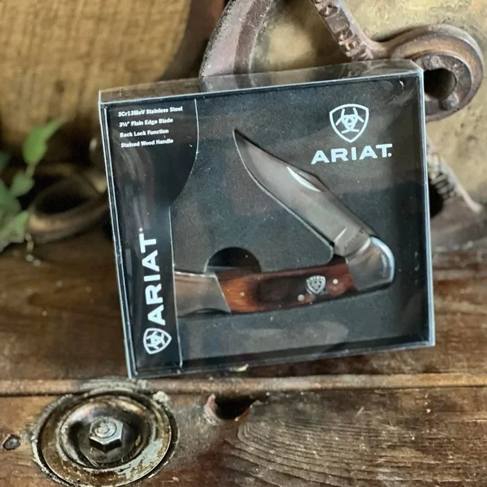Ariat Stained Wood Plain Blade Pocket Knife
