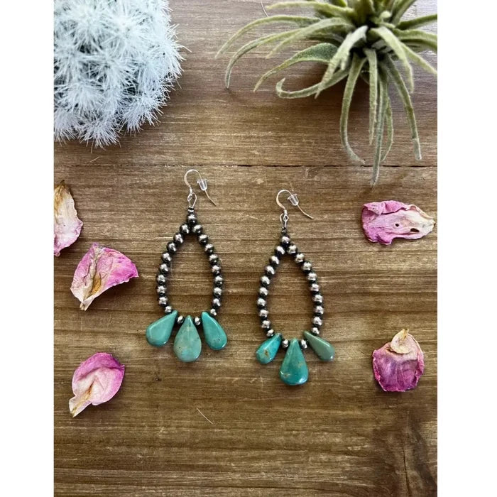 Authentic Navajo Pearl and Teardrop Turquoise Earrings
