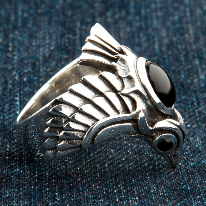 925 silver phoenix ring with black onyx gemstone