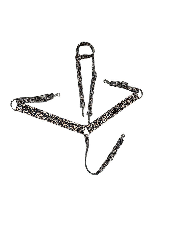 Cheetah print tack set breast collar nylon horse size
