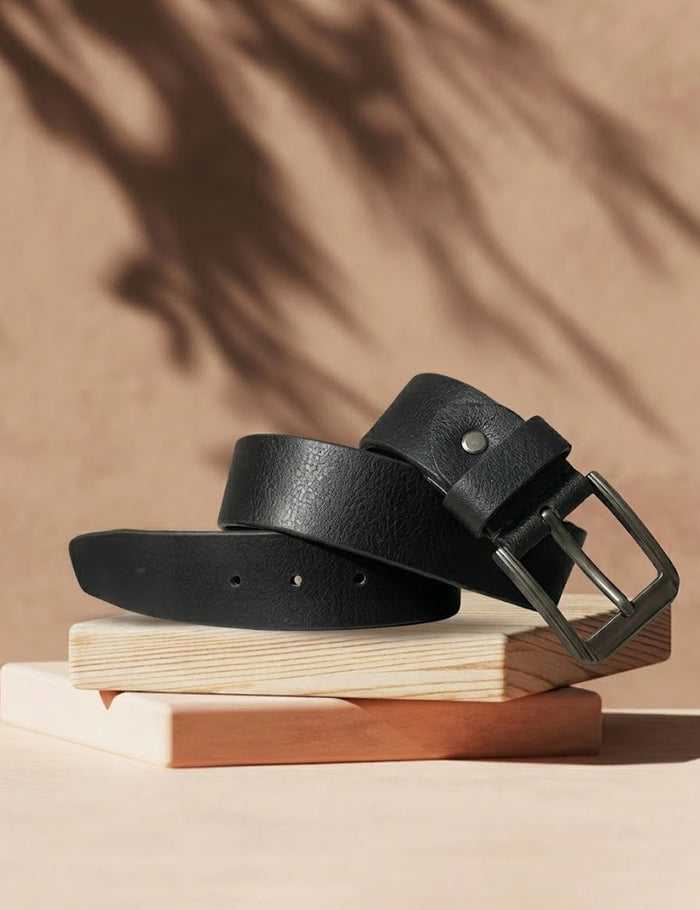 Classic Textured Leather Belt in Midnight