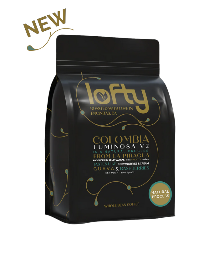Side View of NEW Colombia Luminosa v2 Natural Process coffee bag
