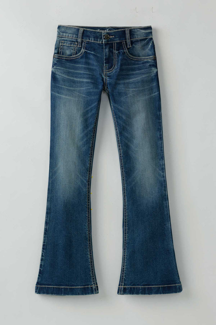 Cruel Girl's Violet Mid Rise Trouser in Medium Stonewash