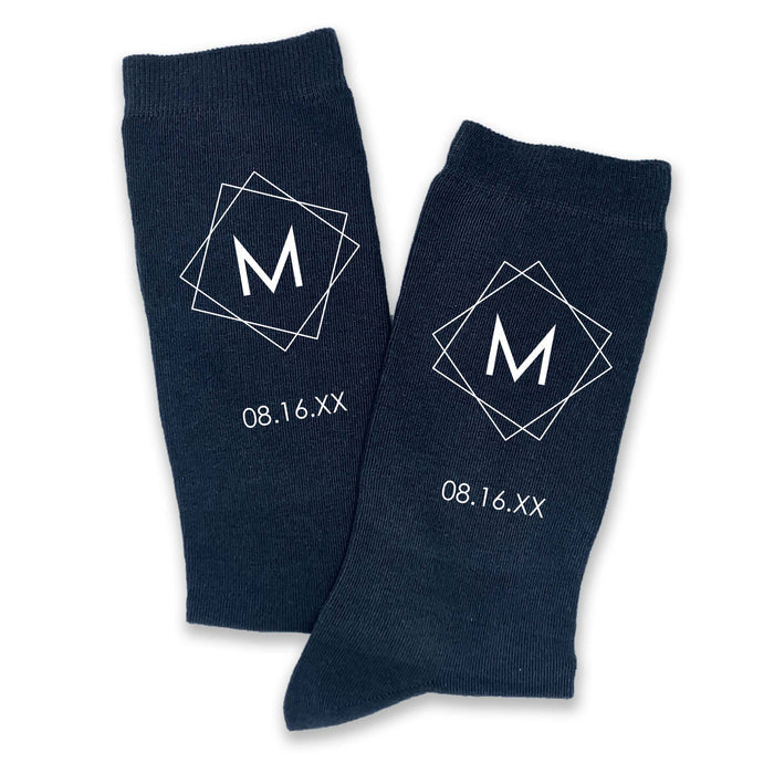 Geometric Monogram Wedding Socks – Personalized Initial & Wedding Date Socks