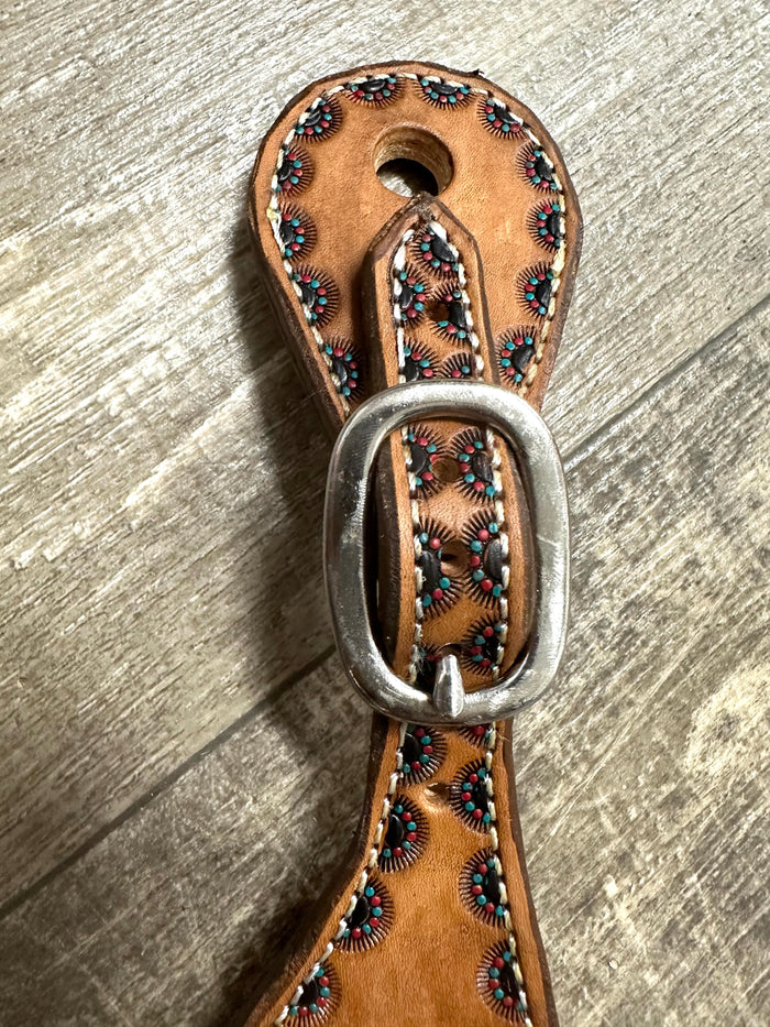 Hand tooled and painted spur straps