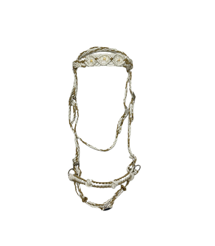 Horse Bitless bridle with beaded browband and knotted side pull hackamore - Tiffanys Braided Tack LLC