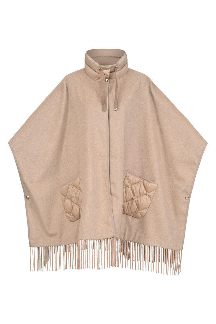 HV Society Woolmix cape HVSIza Camel 0406103851 camel fringed cape Shop HV Society at Dotique