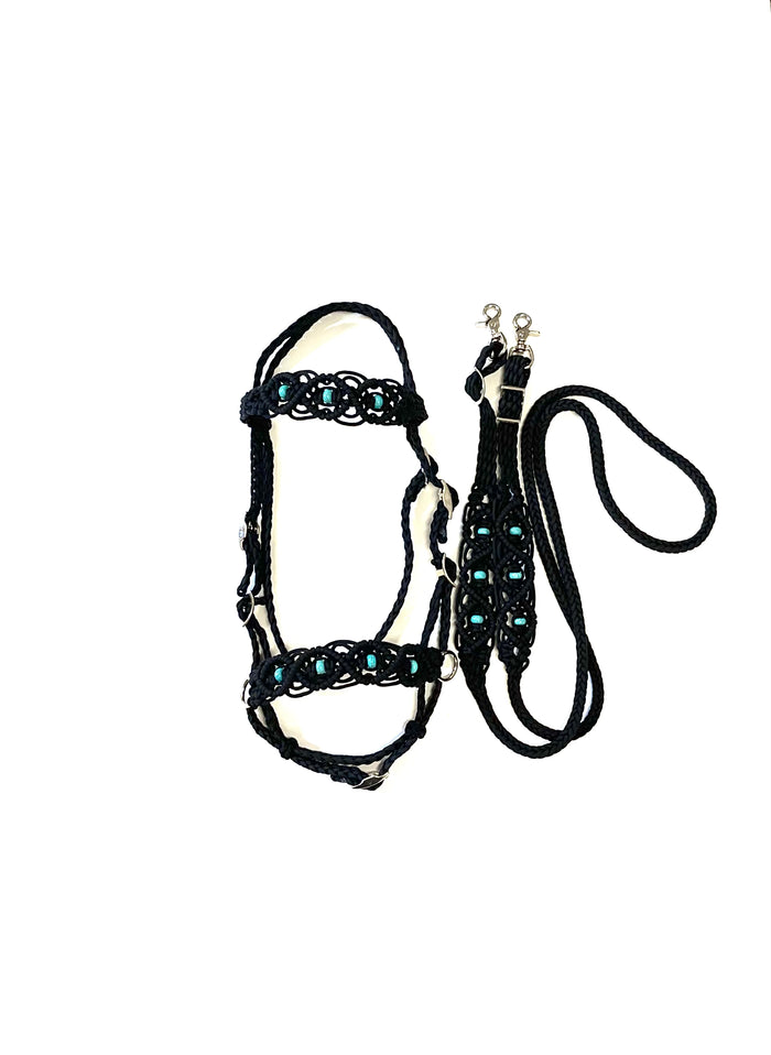 complete Bitless bridle side pull hackamore with turquoise howlite in my beaded style
