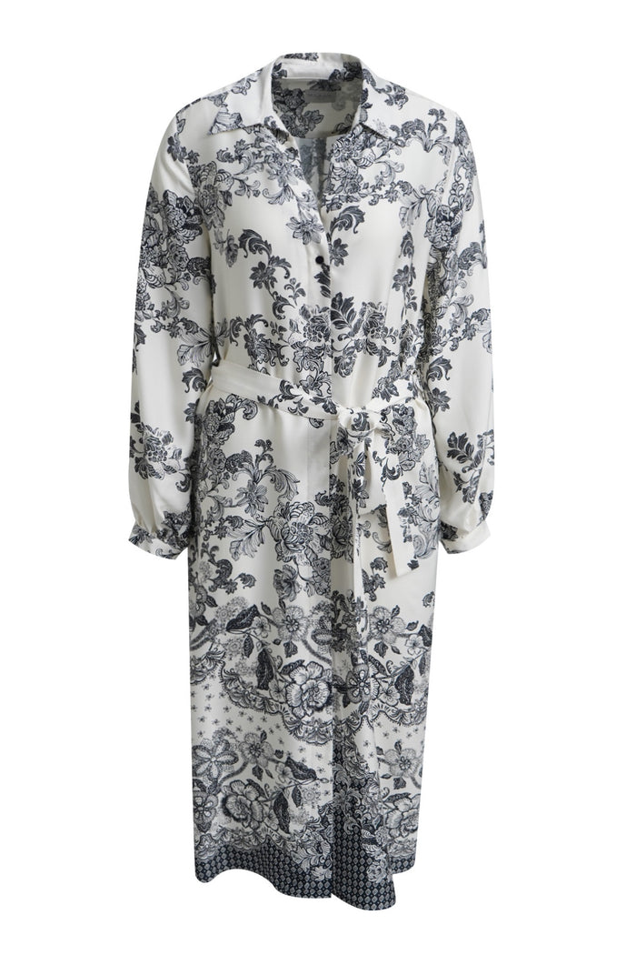 Milano 63-6557-1492 Navy Floral Print Shirt Dress by MILANO, full view. Shop MILANO at Dotique