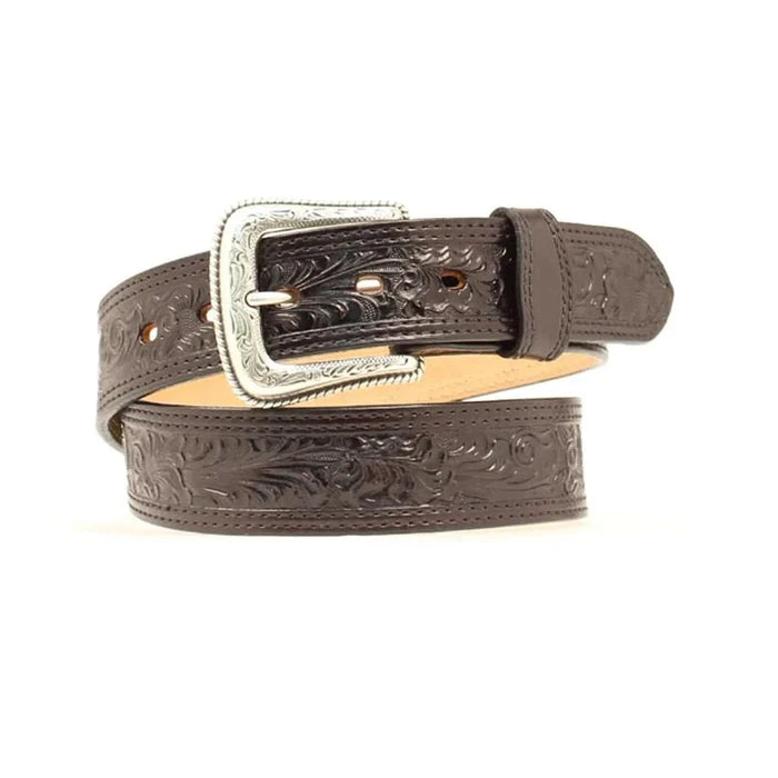 Nocona Men's Solid Black Floral Embossed Belt