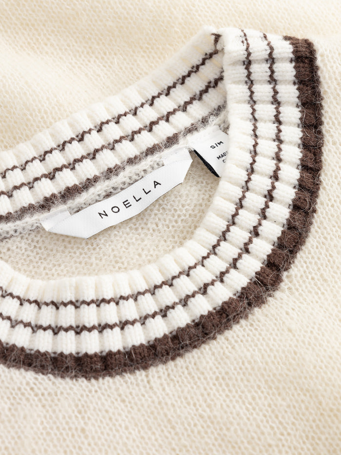 Close-up of Noella N-Marthy Knit Ivory Brown neckline by Noella. Shop Noella at Dotique