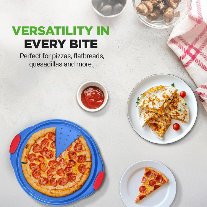 Non-Stick Pizza Pan - Deluxe Nonstick Blue Coating Inside & Outside With Red Silicone Handles, Compatible With Models: Ncsbsbl8, Ncsbsbl10 (Blue)