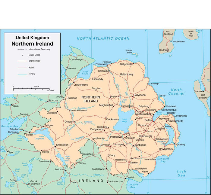 Digital Northern Ireland map in Adobe Illustrator vector format