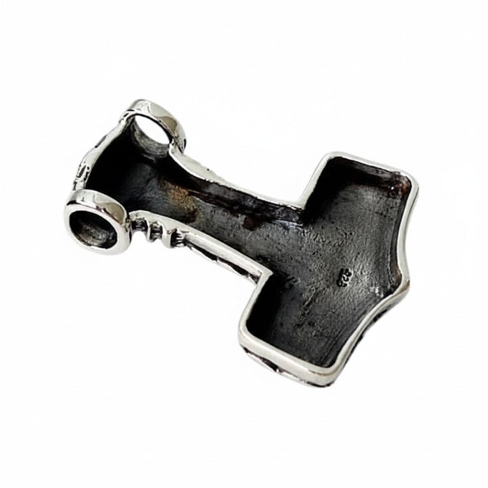 The back of the solid silver Mjolnir pendant, showing the .925 hallmark stamp.