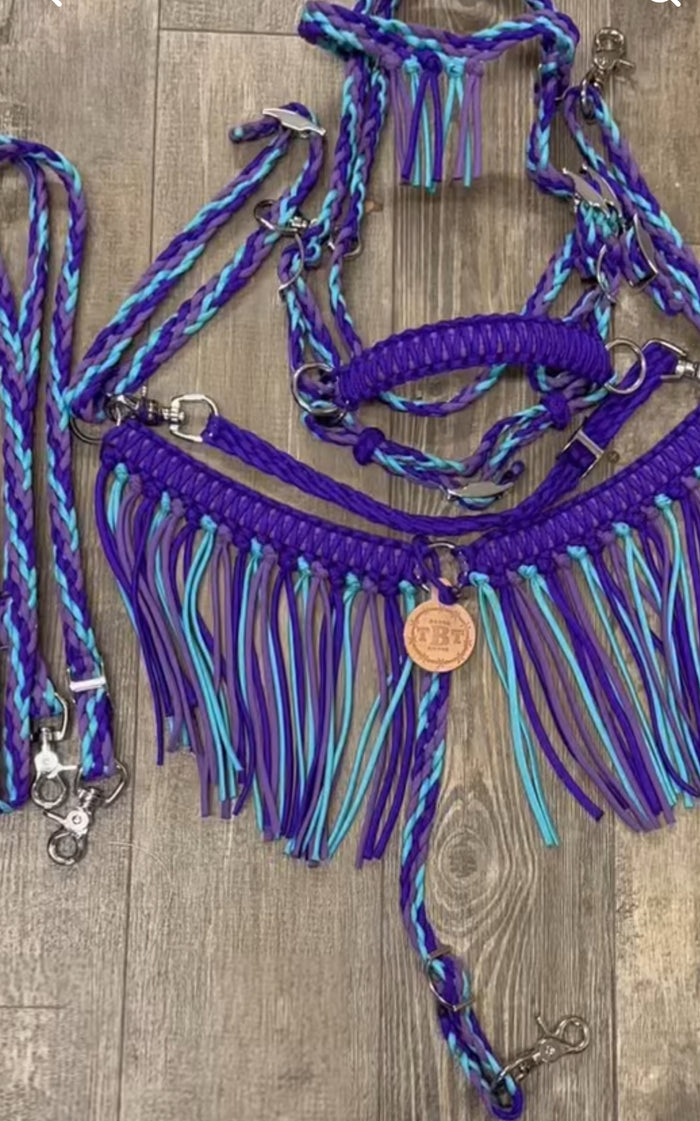 Purple Fringe Tack set with bitless bridle and reins