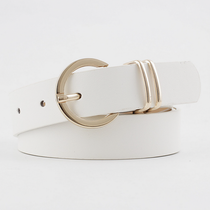 Ring Hole Pin Buckle Belt White