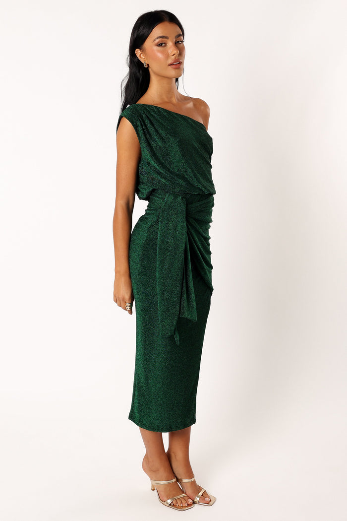 Petal and Pup USA DRESSES Santiago Off Shoulder Midi Dress - Emerald