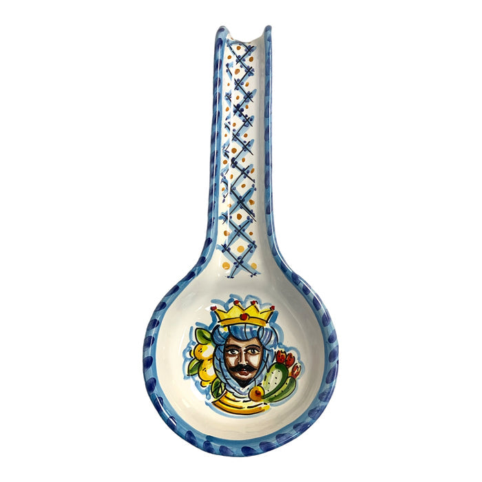 Spoon Rest in Caltagirone Ceramic, h 31cm approx. Teste Di Moro Poggia Mestolo