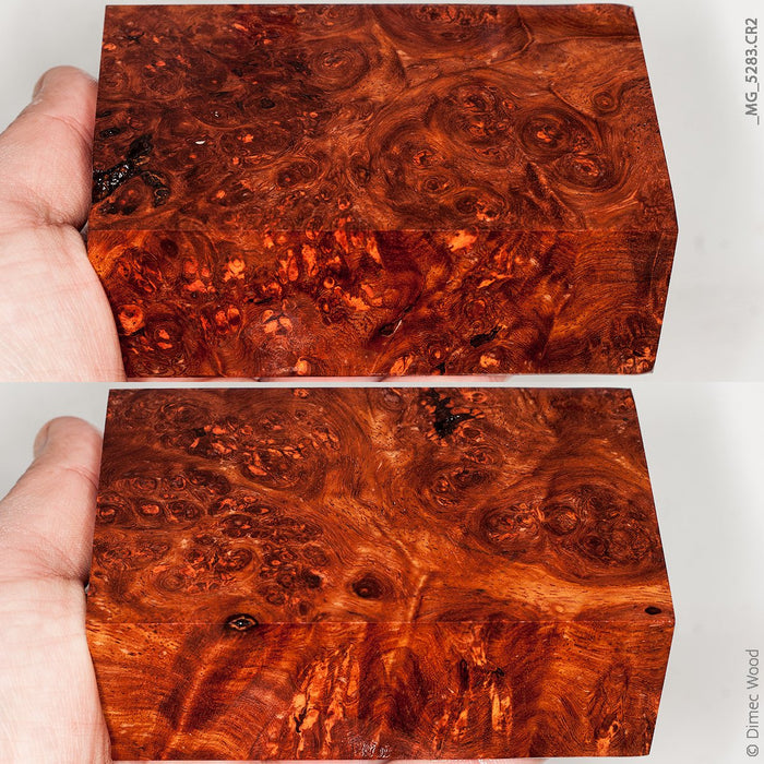Stabilized wood afzelia burl block