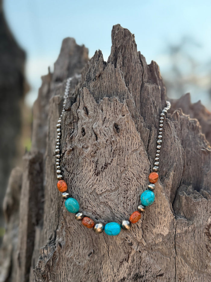 Western Coral Apple Beaded Necklace