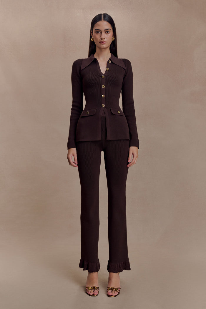Suzie Ribbed Long Sleeve Longline Top - Chocolate
