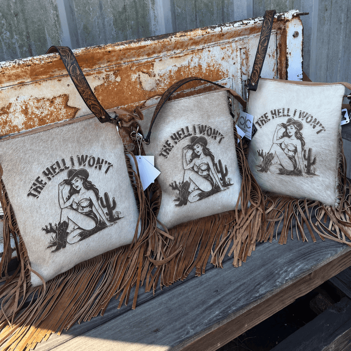 The Hell I Won't Cowhide Fringe Crossbody Bag