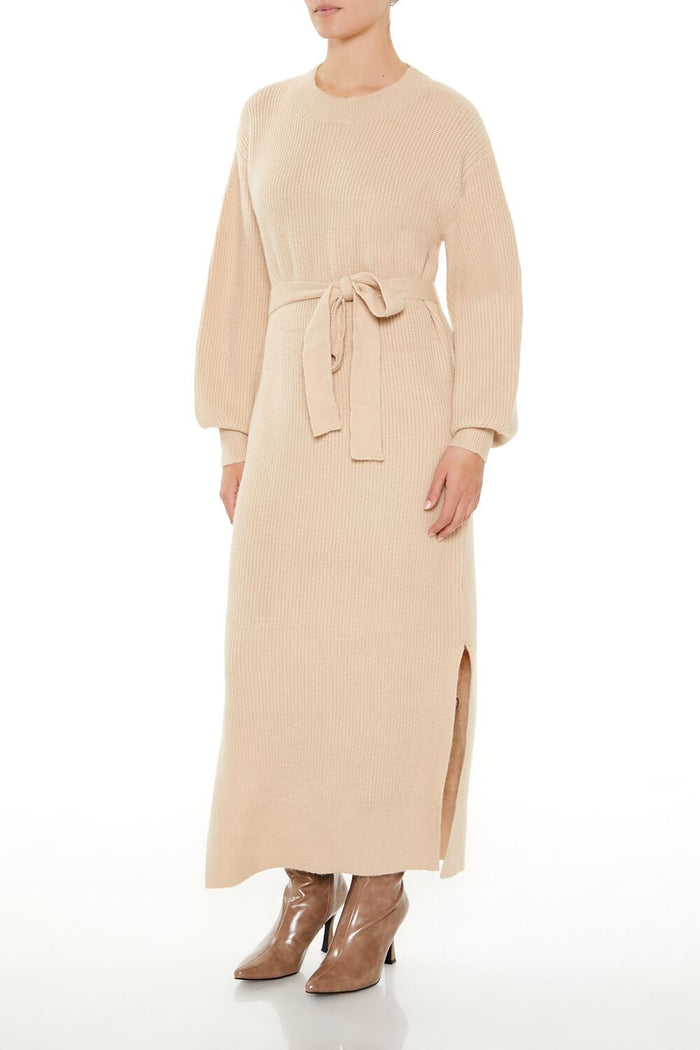 Tie-Front Midi Sweater Dress