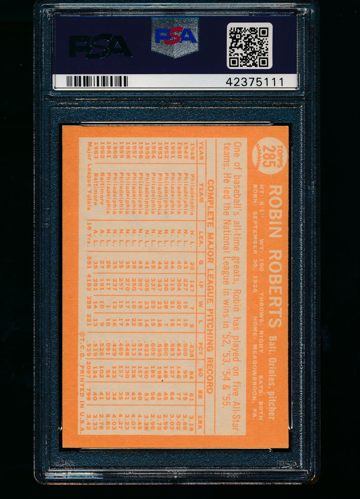 1964 Topps  285 Robin Roberts Auto PSA/DNA 6 EX-MT Auto 7 13426