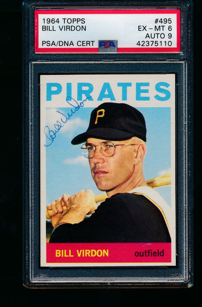 Scan of 1964 Topps 495 Bill Virdon PSA/DNA 6 EX-MT Auto 9