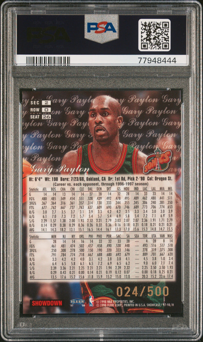 1997 Flair Showcase Row 0 /500 Gary Payton #26  Psa 9