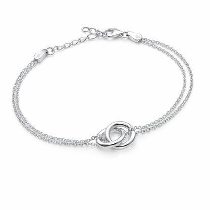 Armband i 925 silver till dam med kedjor och två sammankopplade ringar.