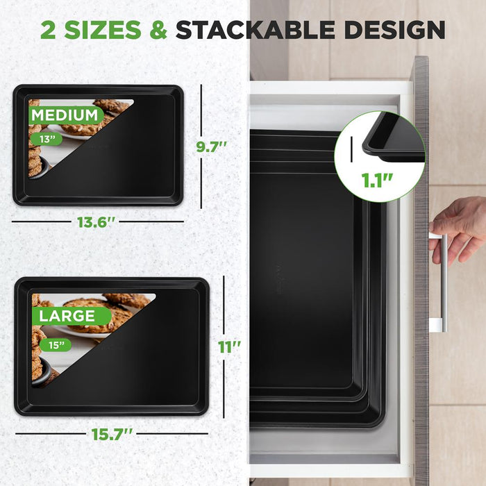 2-Piece Nonstick Cookie Sheets, Durable Carbon Steel, Easy Clean