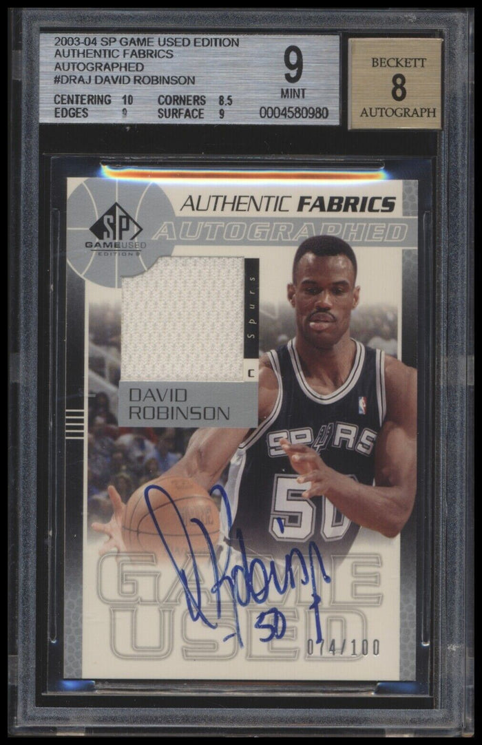 2003 SP Game Used #DR-AJ David Robinson Authentic Fabrics Autographs bgs 8 NMMT