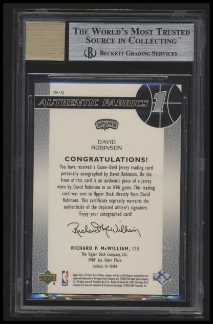 2003 SP Game Used #DR-AJ David Robinson Authentic Fabrics Autographs bgs 8 NMMT
