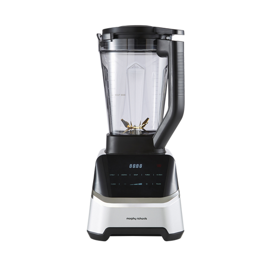 Blender with digital display on a white background
