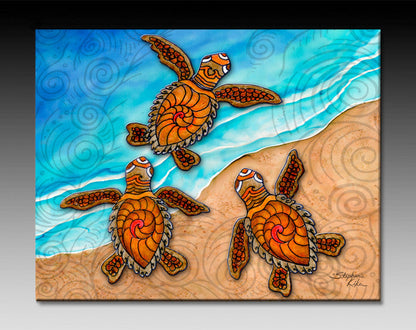 3 Baby Turtles Ceramic Tile