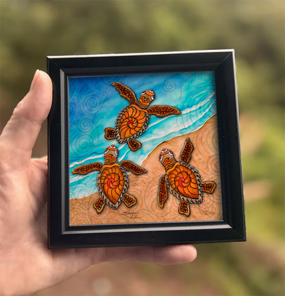 3 Baby Turtles Framed Art