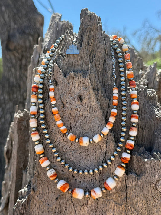 3-pc Graduated Spiny Oyster & Single Pearl Strand Necklace Bundle