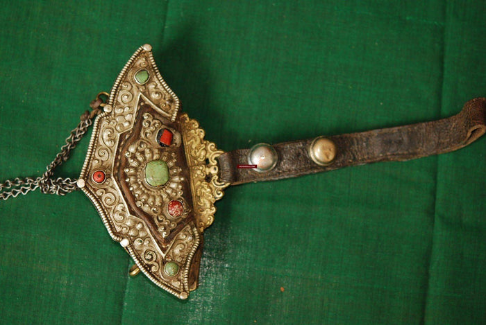 403 Antique Tibetan Silver Ornamented Purse-WOVENSOULS-Antique-Vintage-Textiles-Art-Decor
