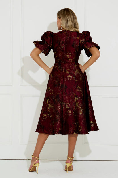 8th Sign Callie Button Dress Oxblood back view on model. Shop 8th Sign at Dotique.