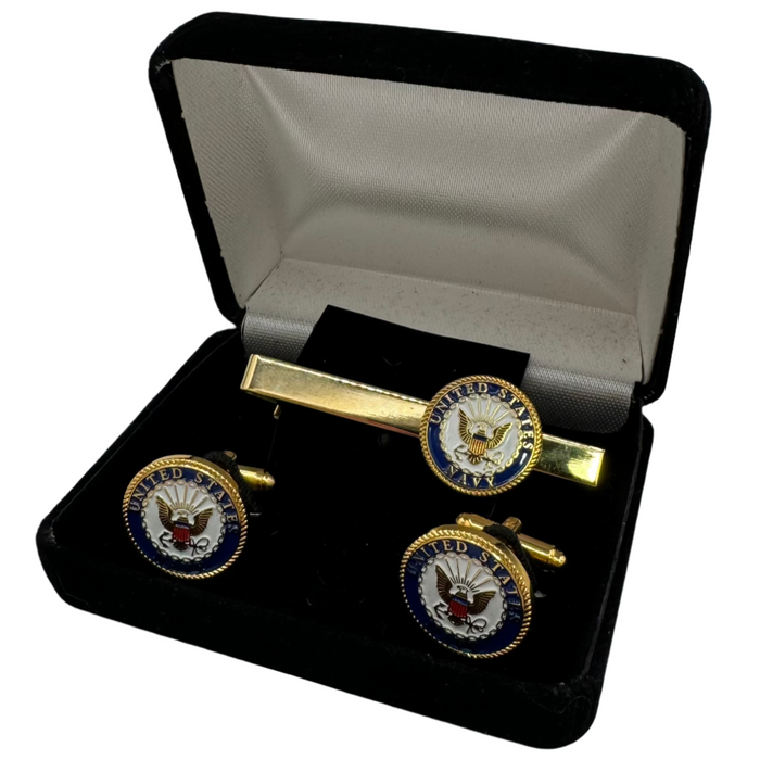 Battleship New Jersey BB-62 Navy Tie Bar and Cufflink Set