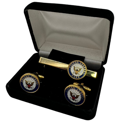 Battleship New Jersey BB-62 Navy Tie Bar and Cufflink Set
