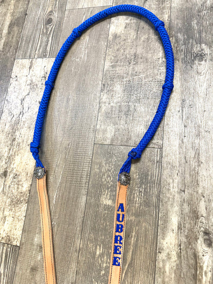 Stiff loop cable Barrel Reins with grip knots and leather bottoms...You choose color and length