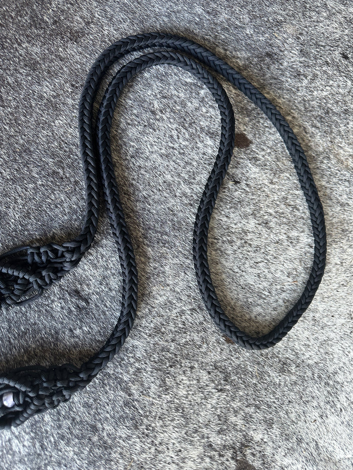 8' Fancy  braided loop reins black with amethyst - Tiffanys Braided Tack LLC