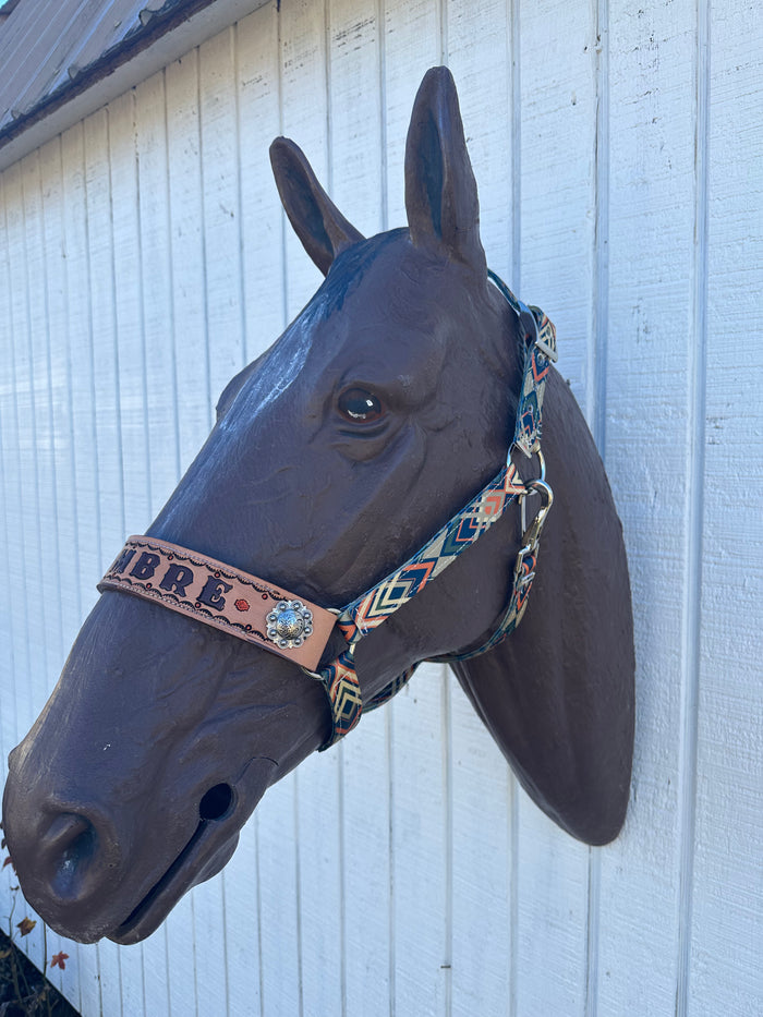 PERSONALIZED earth tone  aztec print nylon horse halter